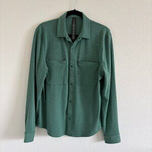 Lululemon Mens Medium NWOT "Soft Knit Overshirt" Heather Green Snap Button Shirt